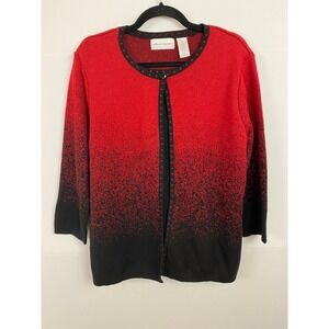 Alfred Dunner Women's Size M Red Black Ombre‎ Sparkle Cardigan Sweater